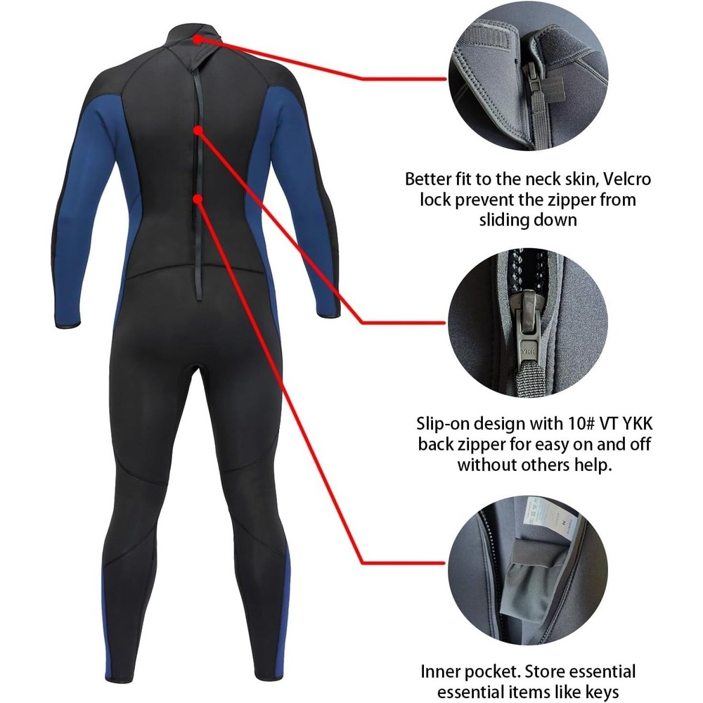 Ocealite Men's 3mm Full Wetsuit Blue Size Large Neoprene Diving Surfing - Picture 3 of 4